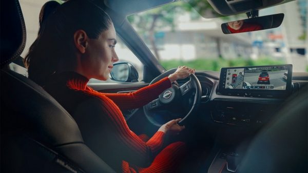 Nissan Qashqai e-Power driver side view onto dashboard & driving car