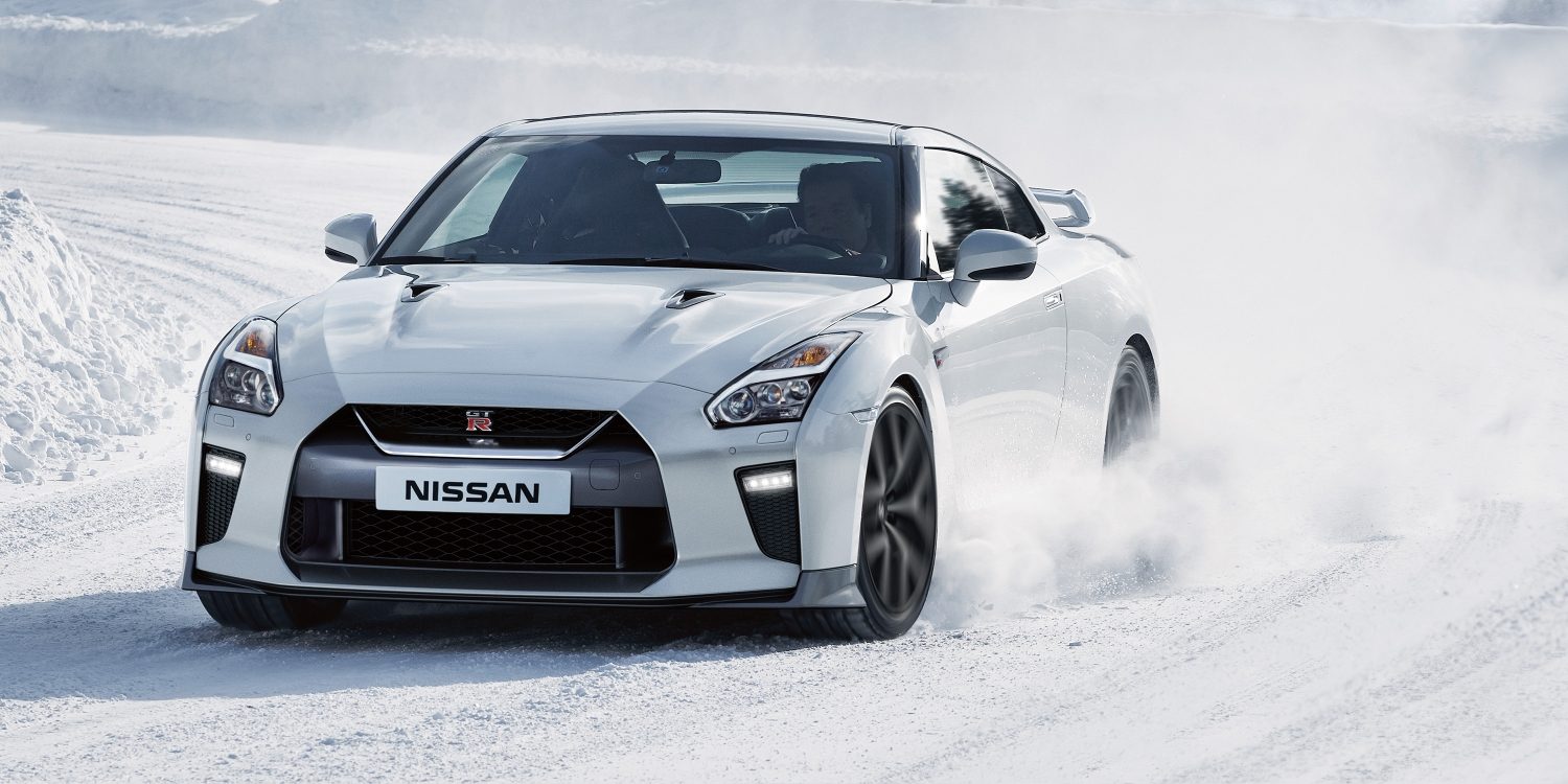 Nissan GT-R driving in snow