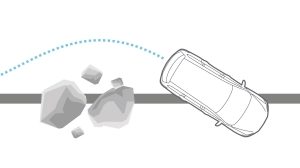 Nissan Pathfinder ANTI-LOCK BRAKING SYSTEM illustration of vehicle steering around large rocks in the road