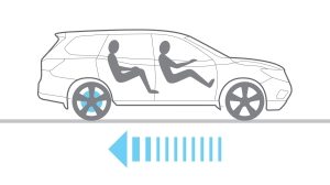 Nissan Pathfinder electronic brake force distribution illustration showing braking power going to rear wheels