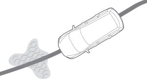 Nissan Traction Control System illustration of vehicle approaching wet spot in road