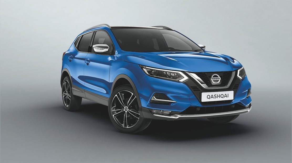 Qashqai accessorised with 19" ibiscus silver alloy wheel, chrome mirror caps and chrome front lip finisher