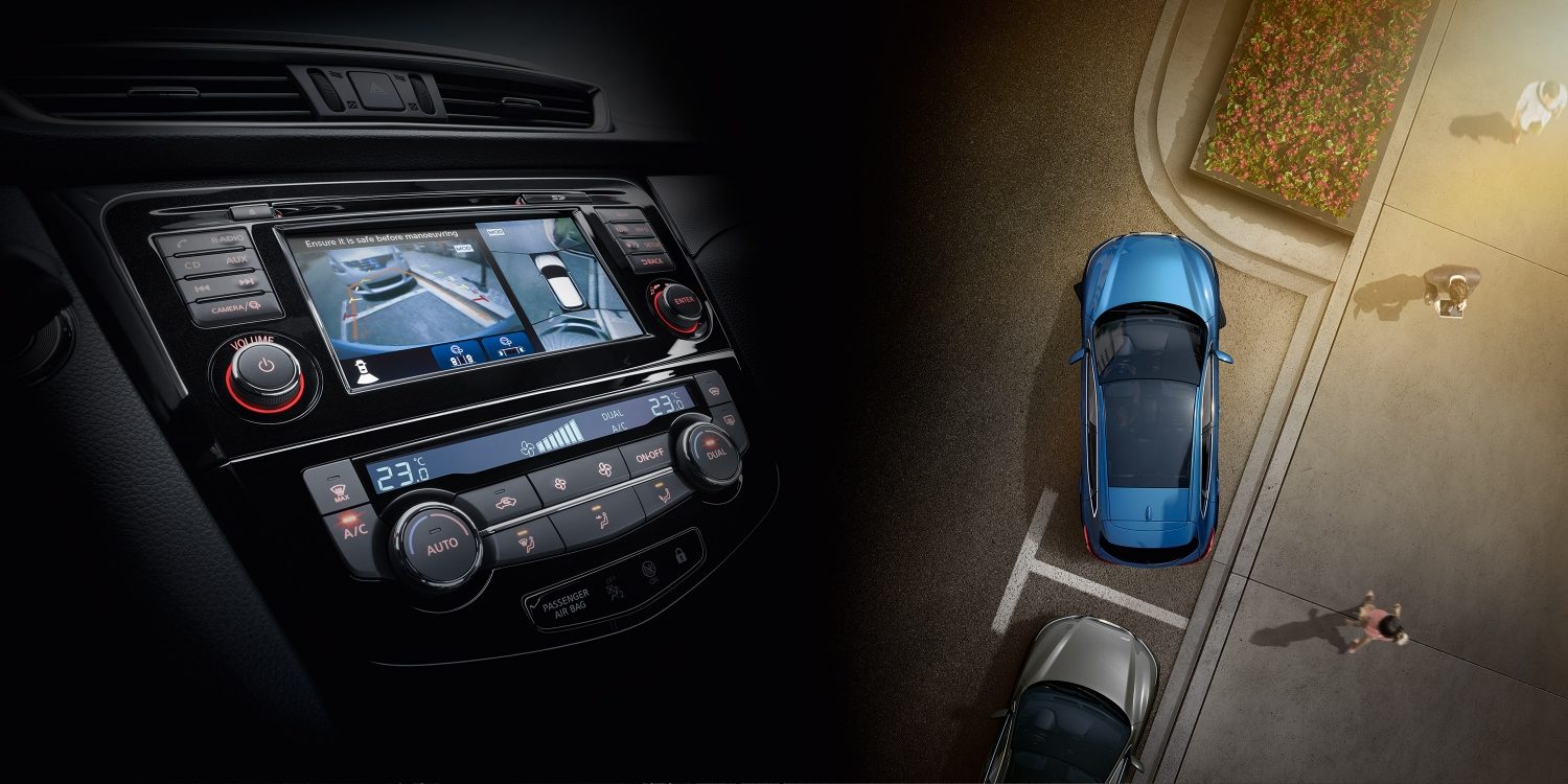 Колаж із зображенням системи кругового огляду Nissan QASHQAI