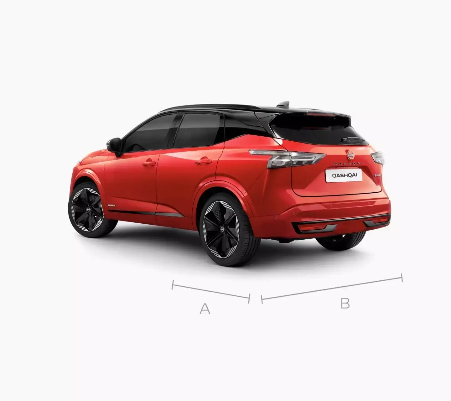 Nissan Qashqai e-Power N-Design 3/4 rear pack shot view showing boot measurements