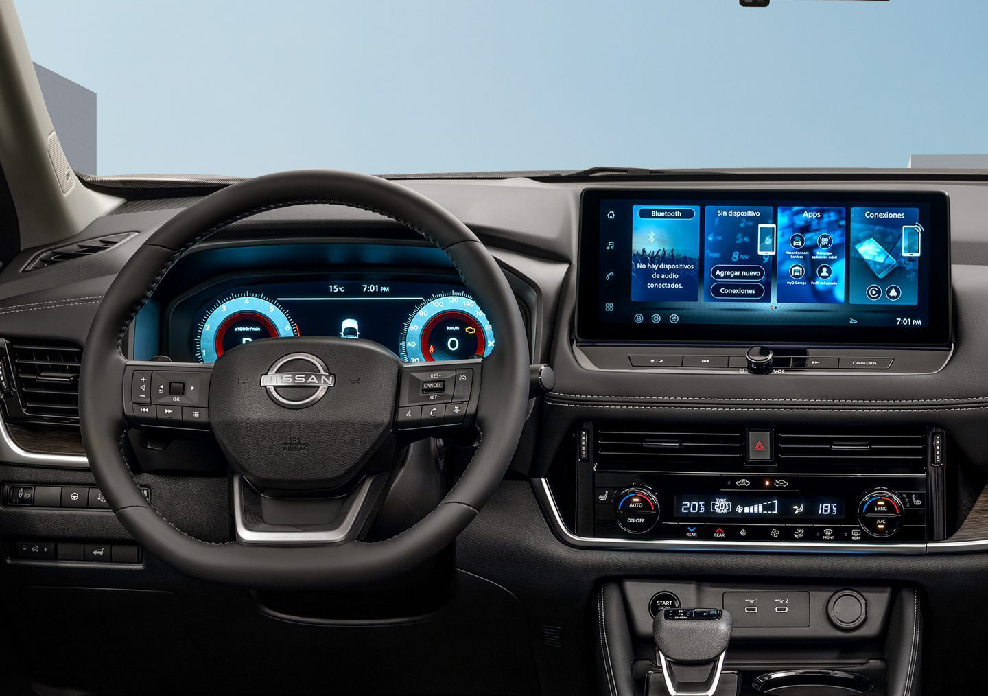 Tablero de Nissan X-Trail 2027 con tecnologías de NissanConnect®, Apple CaerPlay® y Android Auto®