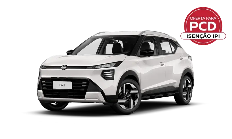 Nissan Kait Exclusive branco com teto preto e selo PCD isenção de IPI