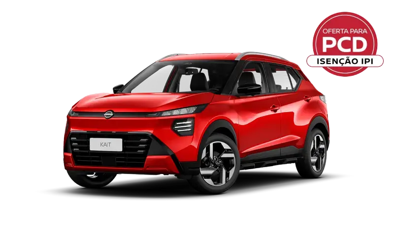 Nissan Kait Advance vermelho com teto preto e selo PCD isenção de IPI