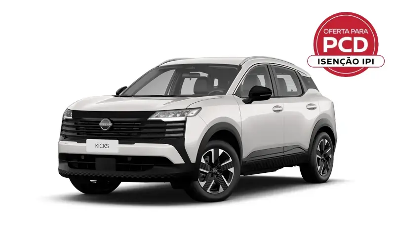 Nissan Kicks Advance branco com teto preto com selo PCD isenção de IPI.