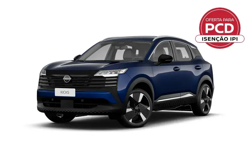 Nissan Kicks Exclusive azul com selo PCD isenção de IPI