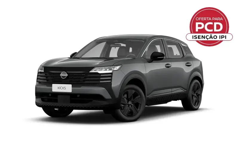 Nissan Kicks Sense cinza grafite com selo PCD isenção de IPI
