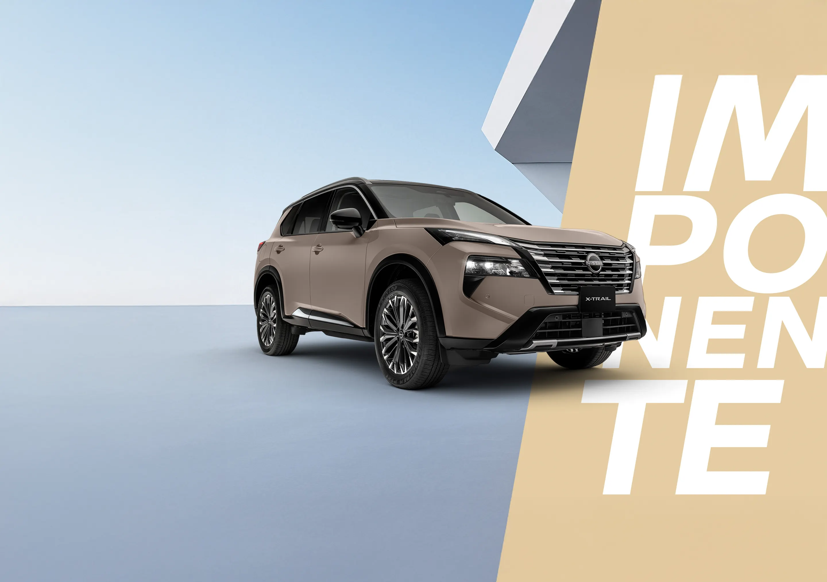 Diseño lateral de la SUV Nissan X-Trail 2026 con mujer caminando.