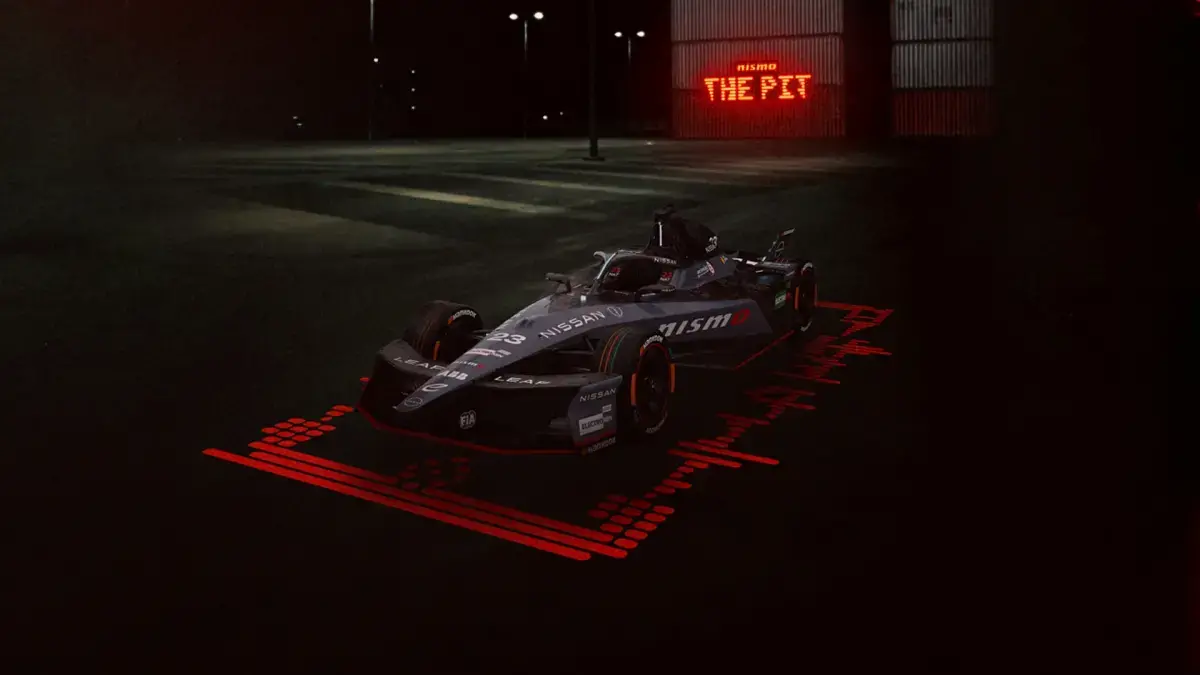 Monoplaza del equipo Nissan Formula E con decoración especial NISMO durante el E-Prix de Tokio.