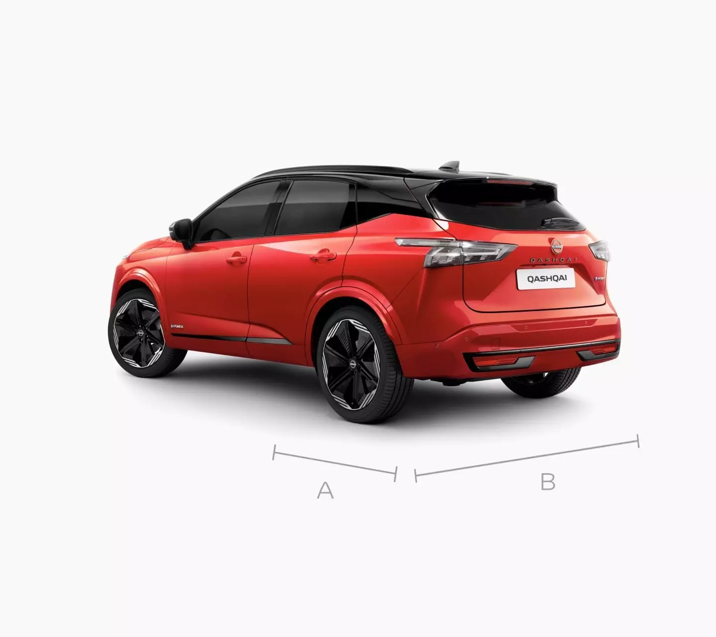 Nissan Qashqai e-Power N-Design 3/4 rear pack shot view showing boot measurements