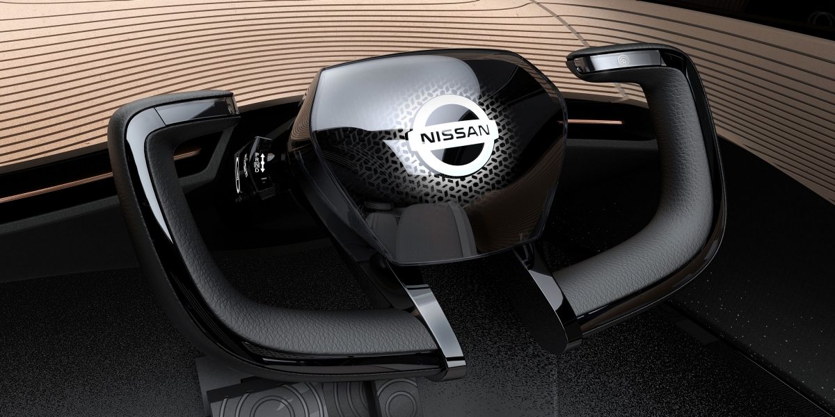 Nissan IMx concept car interior steering wheel detail
