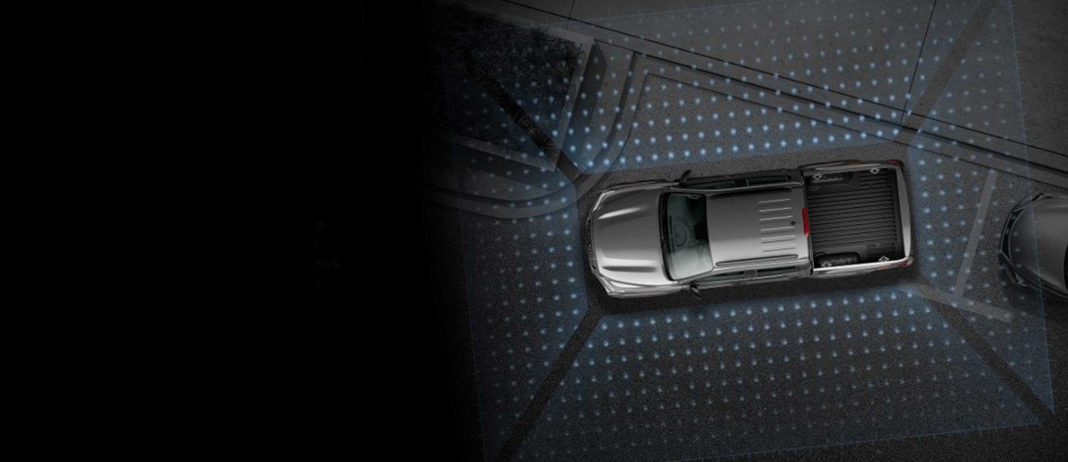 2021 Nissan Frontier seen from overhead illustrating intelligent around view monitor cameras