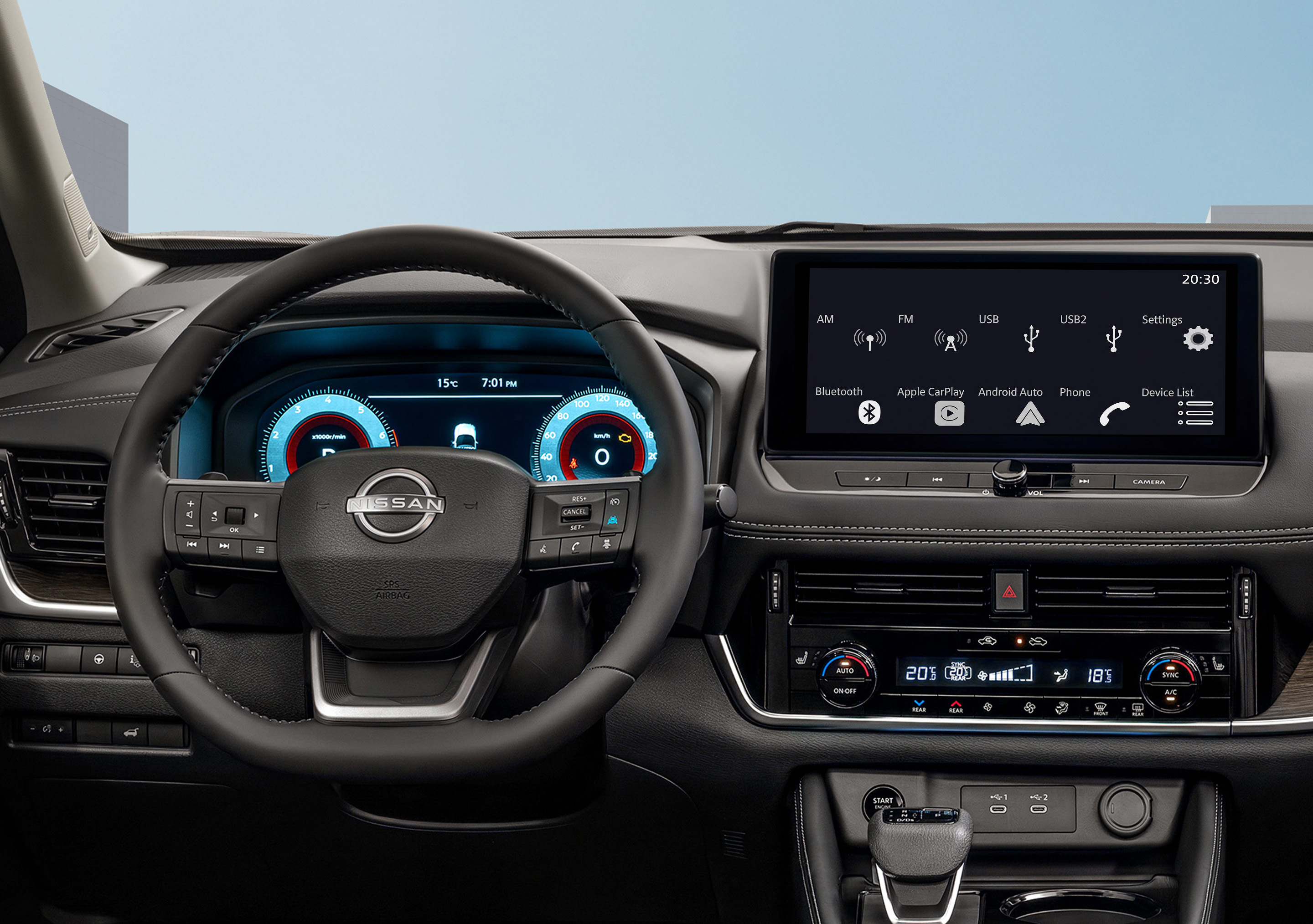 Tablero de Nissan All New X-Trail con tecnologías de NissanConnect®, Apple CaerPlay® y Android Auto®