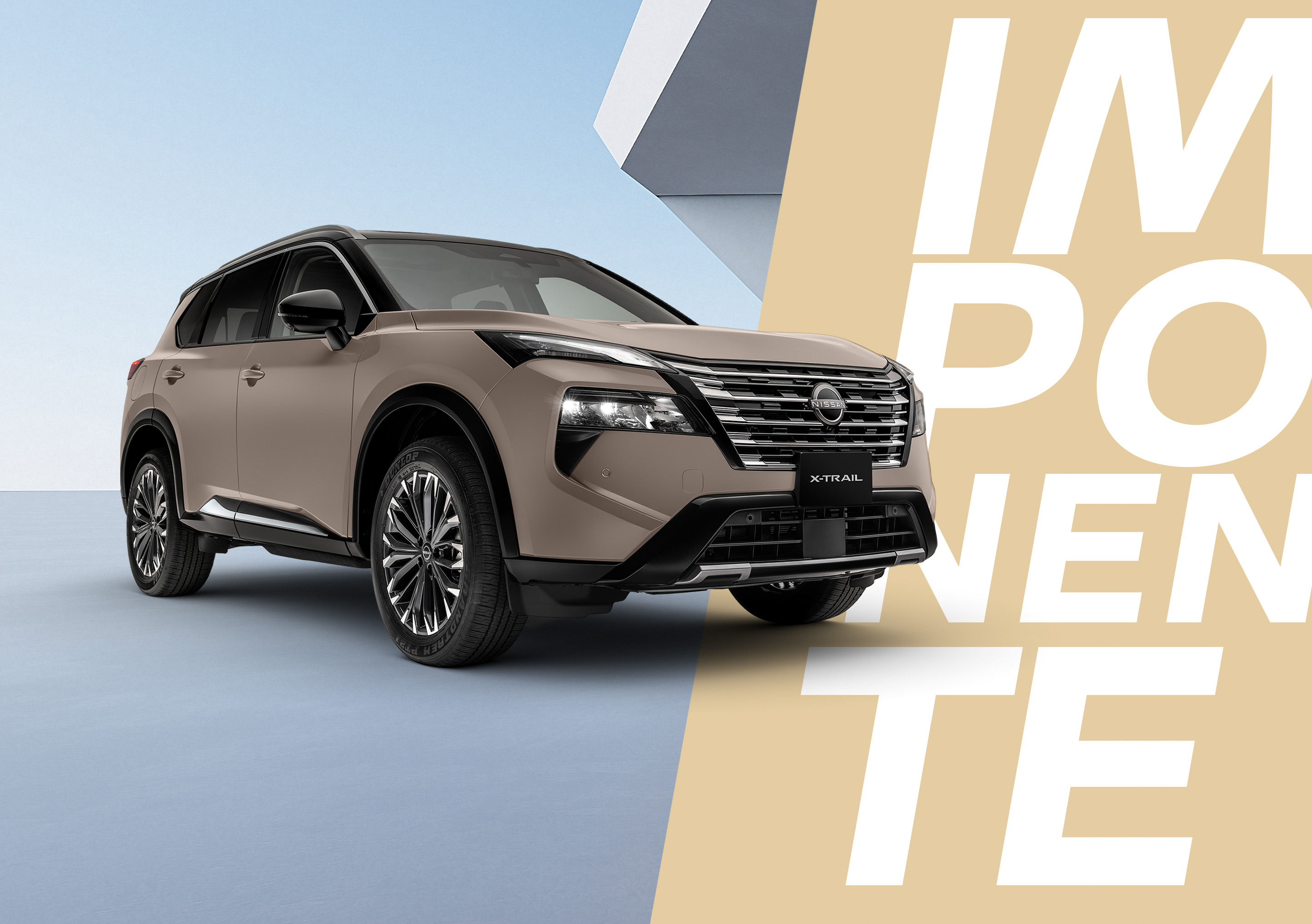 Diseño lateral de la SUV All New X-Trail con mujer caminando.